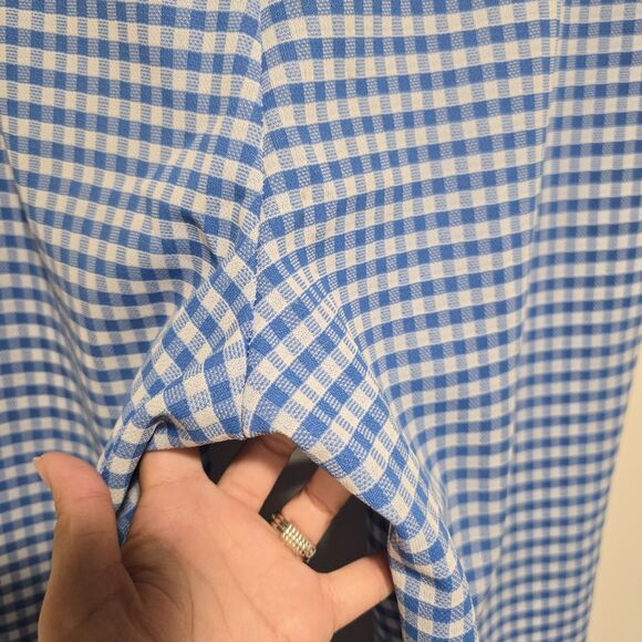 True Vintage 70s Sears Pants Womens 18 Wide Leg Blue Gingham Plaid Leisure USA - Picture 9 of 11